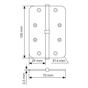 MSD-C 100X70X2.5 AB R, стальная петля скругленная правая без коронки, бронза