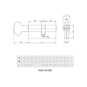 Цилиндровый механизм с вертушкой 164 BM/90 (40+10+40) mm латунь 5 кл.